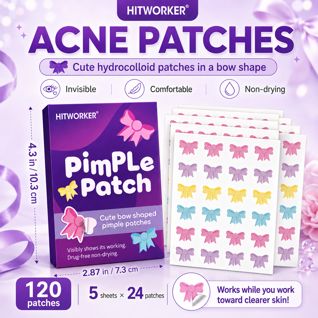 120Pcs Bow Shaped Acne Pimple  - Skincare Oil Control 评论和价格