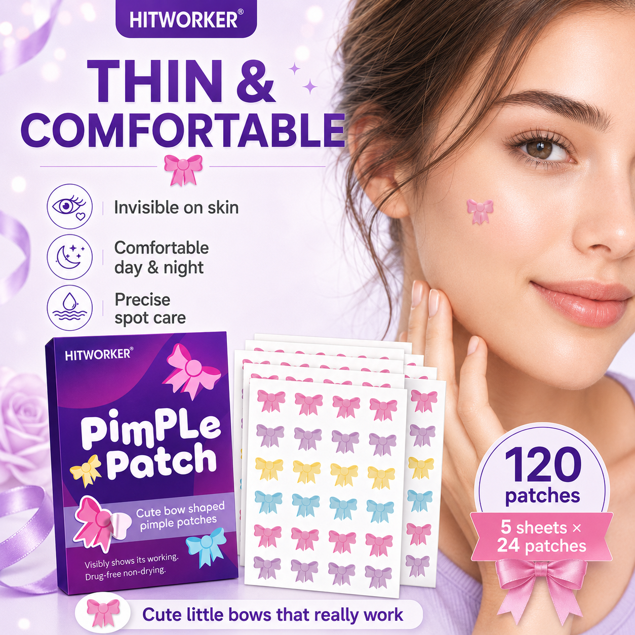 120Pcs Bow Shaped Acne Pimple  - Skincare Oil Control 评论和价格