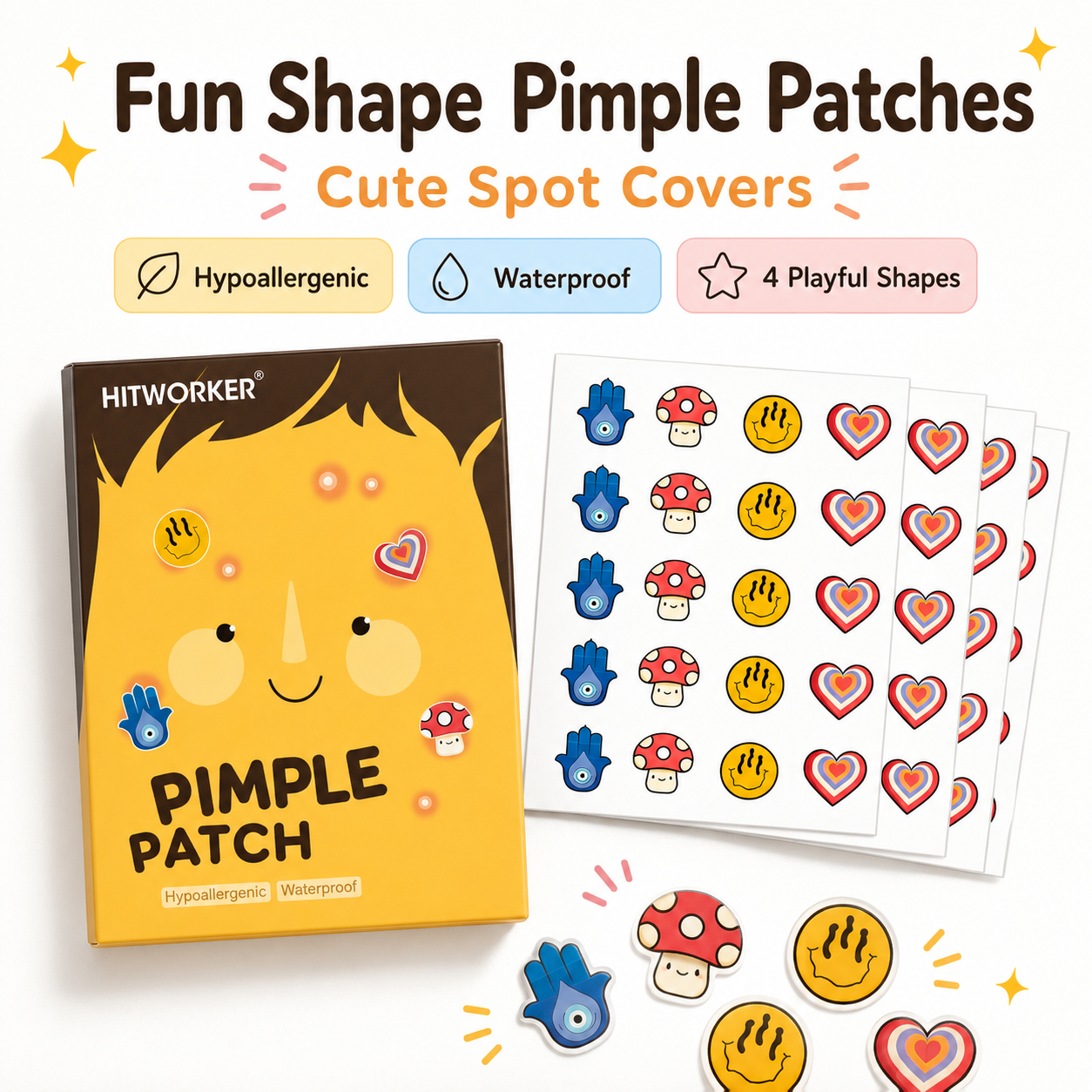100Pcs Cute 4 Shapes Acne Pimp - Skincare Oil Control 评论和价格