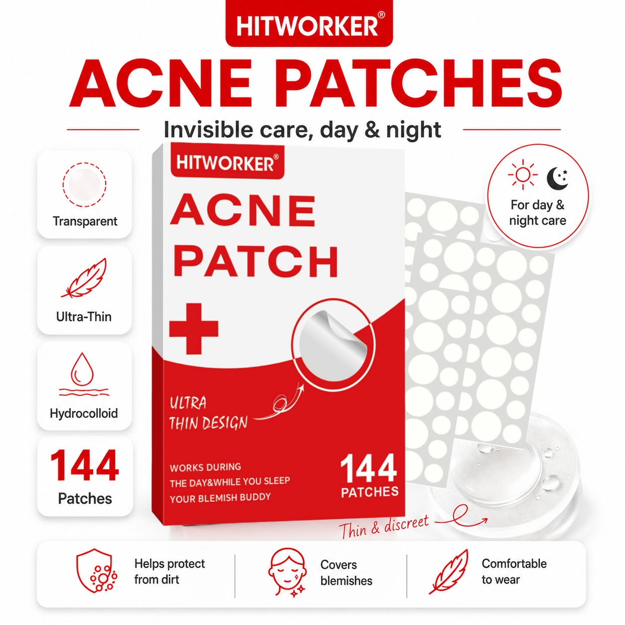 144Pcs Hydrocolloid Acne Pimpl - Skincare Oil Control 评论和价格