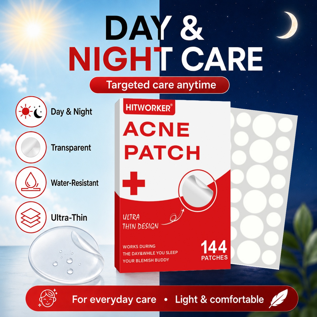 144Pcs Hydrocolloid Acne Pimpl - Skincare Oil Control 评论和价格
